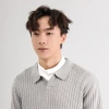 Weisen men's vertical striped V-neck knitted sweater, long-sleeved men's autumn and winter light mature style open-collar lapel loose warm sweater Application Scenario